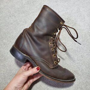LAREDO Frontier Chic Leather Lace-Up Boots Combat Victorian Brown Women's 8.5EE